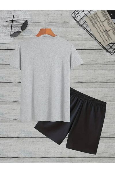 NO 601 Men's Gray Balance Printed Short Tshirt Set
