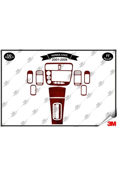 FD Damla Etiket Honda Civic 2001-2006 Set de finisare mahon pentru consola de torpedo - 11 bucăți de mahon