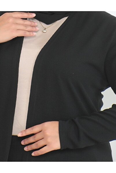 RESPİRO Large Size Simple Shawl Long Black Seasonal Plain Mother Cardigan, Women's Cardigan, Long Cardigan