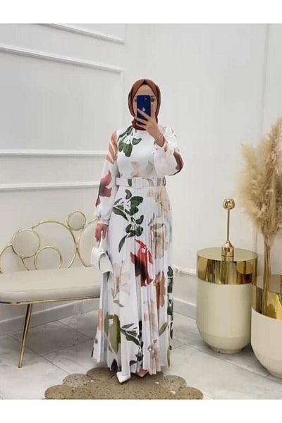 FRESH FASHION Patterned Lycra Satin Hijab Dress Does Not Show Inside
