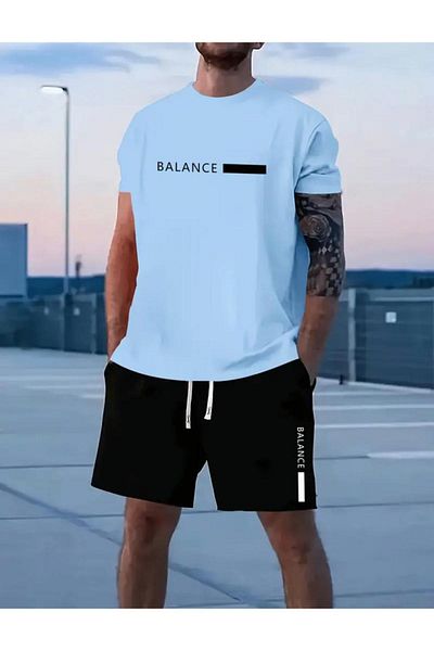 NO 601 Baby Blue Balance Printed Short Tshirt Set for Boys