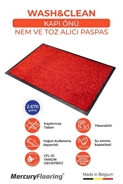 Zemincim Wash&Clean Kırmızı Kapı Önü Nem Ve Toz Alıcı Paspas