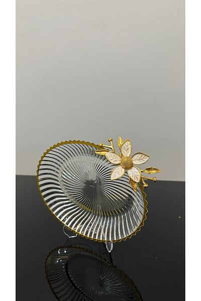 USD HOME Gilded Oval Small Size Service Presentation Plate with Daisy Accessories 25 cm