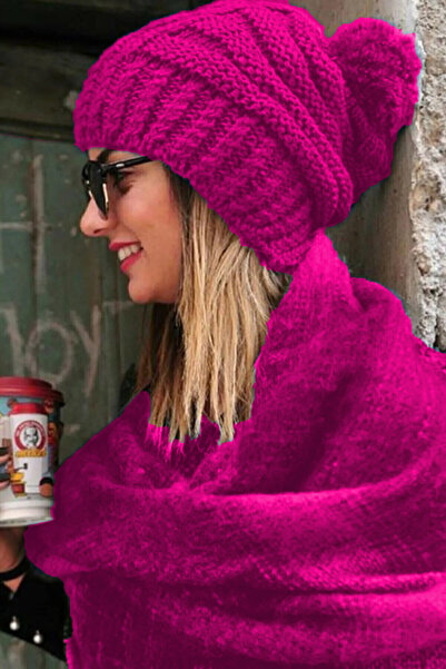 FATELLA Model de tricotaj pentru femei, cu pompon, beretă roz