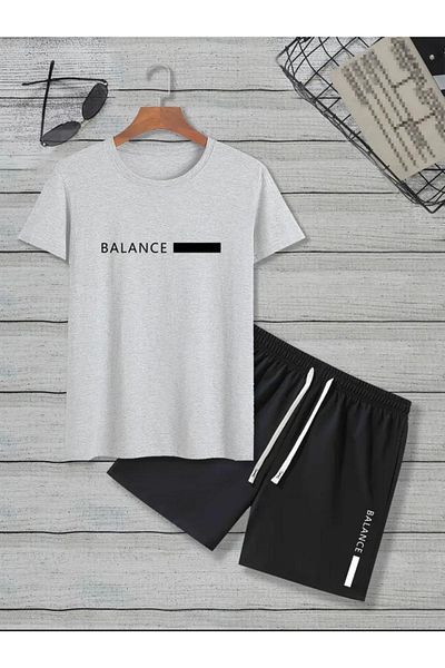 NO 601 Men's Gray Balance Printed Short Tshirt Set