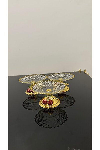USD HOME 3-Piece Cherry Accessory Pedestal Gilded Cookie Serving Plate 13cm
