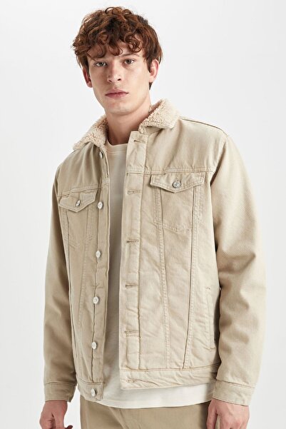 DeFacto Faux Fur Collar Slim Fit Jean Jacket - Buttoned Pocket A9911Ax23Wn