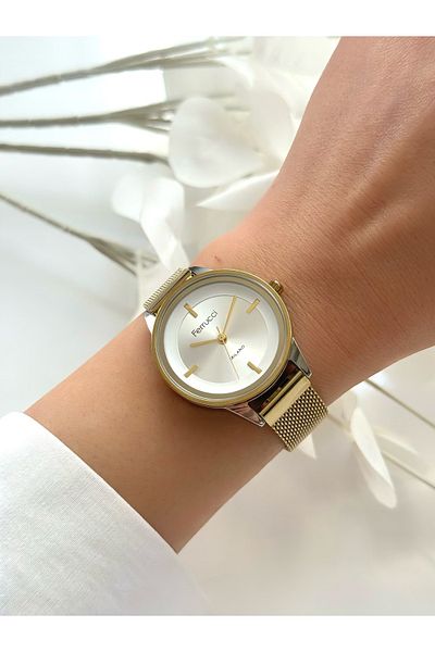 Ferrucci Ferrucci̇-(Gold Color) Women's Mesh Cord Wrist Watch