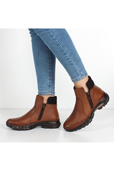 Celal Gültekin Kadın Taba Çift Fermuarlı Deri Bot