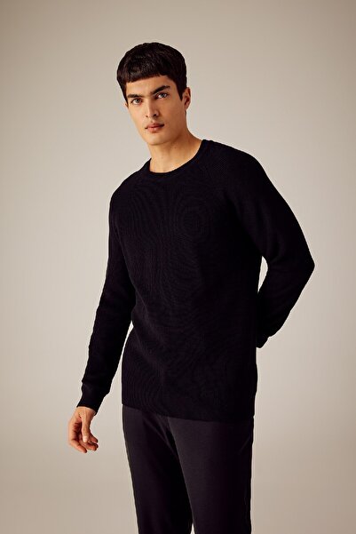 DeFacto Black Standard Fit Regular Cut Crew Neck Basic Plain Knitwear Sweater A8458Ax23Au