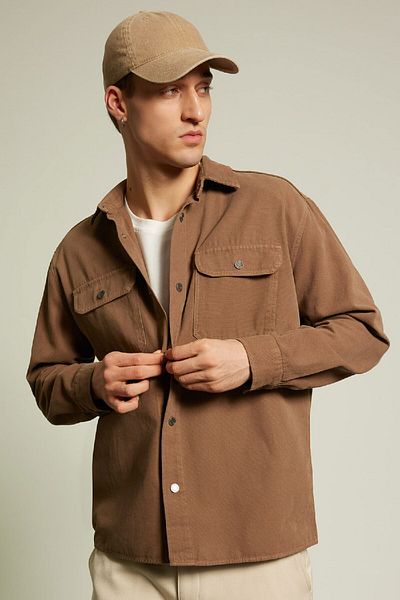 DeFacto Bequem geschnittenes Canvas-Hemd mit Polokragen und Taschen mit Druckknopfverschluss A8182ax23wn