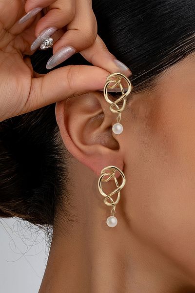 Glaren Gold Colored Pearl Dangle Branch Shaped Women's Earrings