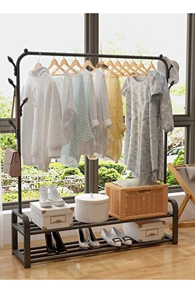 ALMUFARREJ منظم ملابس ورف معدني مطلي باللون الأسود 110x33x150 سم