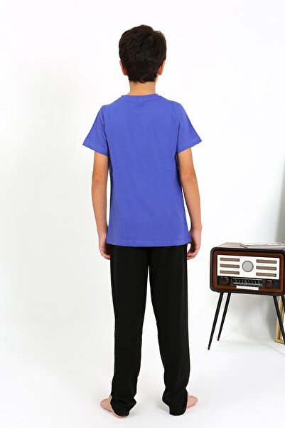 Akbeniz Boy Combed Cotton Pajamas Set - Short Sleeve, Saks 20758