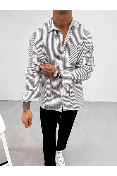 King Brothers Comfortable and Stylish Gray Striped Shirt with Pockets - Daily Use
