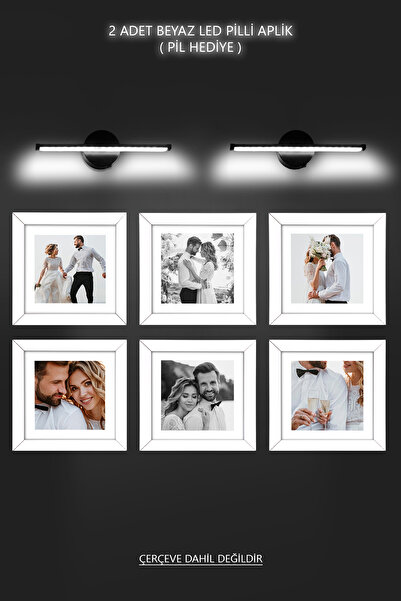 bymat 2 Adet Led Işık - Çerçeve Aplik - Pilli Aplik - Dekoratif Işık - Yapışkanlı Işık - Tablo Işık