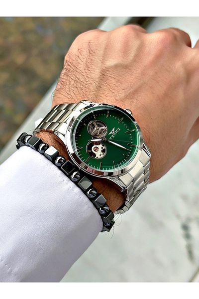 FERRO Silver Color Automatic Business Mechanical Steel Band Men's Wrist Watch+Bracelet