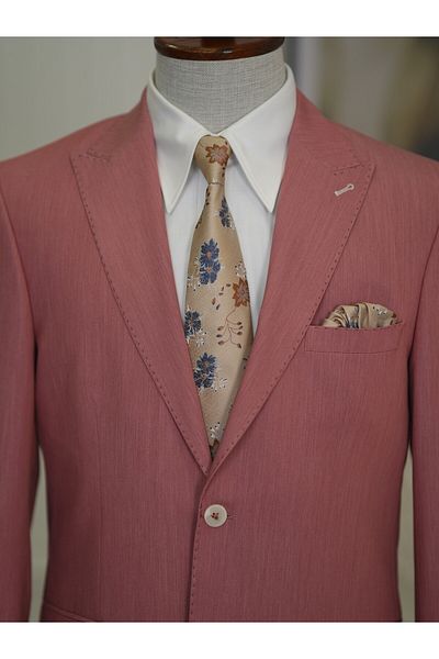 LONATOLİA Men's Italian Style Slim Fit Jacket - Punto Stitching, Bag Pocket, Half Lined - Cherry Rotten