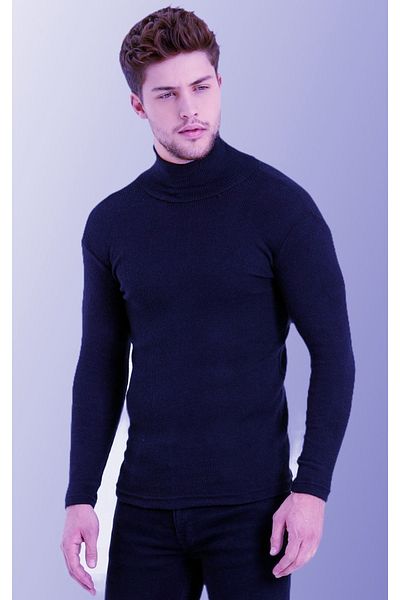MilenyumCollection Мъжки тъмносин пуловер с поло яка