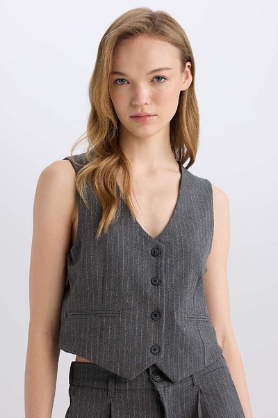 DeFacto Regular Fit Blazer Vest Crop Basic Flat Button Z8526Az24Au