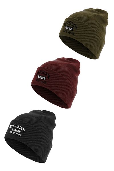 Pissos Brooklyn Embroidered Beret 3-Pack Winter Folded Trendy Hat - Boxed Gift Set