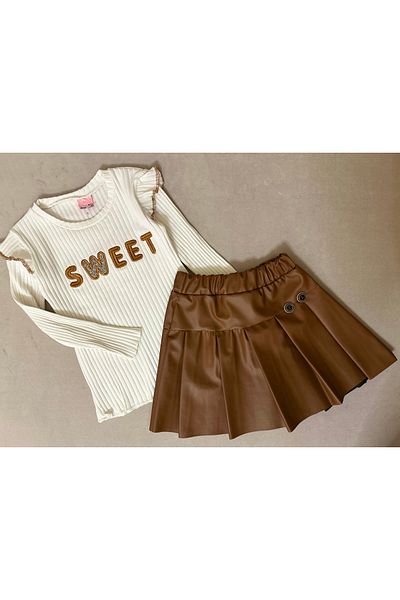 SANTRALBEBE Girl's Leather Skirt Suit