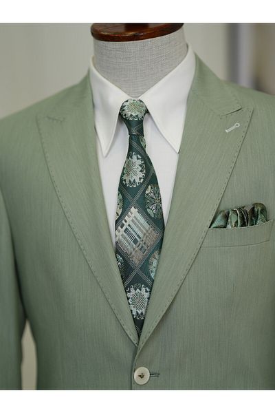 LONATOLİA Men's Premium Italian Style Slim Fit Bag Pocket Half Lined Water Green Jacket