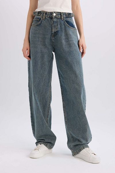 DeFacto Baggy-Fit-Jeanshose mit hoher Taille und langer Unterlegscheibe E2136ax24cw