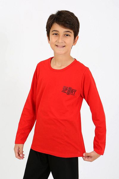 Akbeniz Boy's Red Long Sleeve Combed Cotton Pajamas Set - 20437