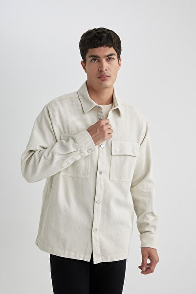 DeFacto Long Sleeve Relax Fit Polo Shirt Jacket with Pockets and Snap Closure A5329Ax23Au