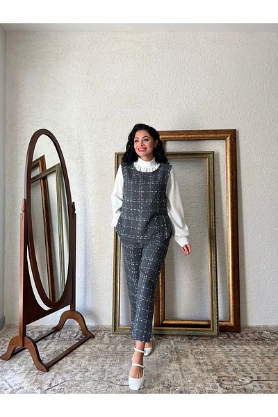 KÜÇÜĞÜM BUTİK طقم بنطلون سترة تويد أنثراسايت (سترة-بنطلون)
