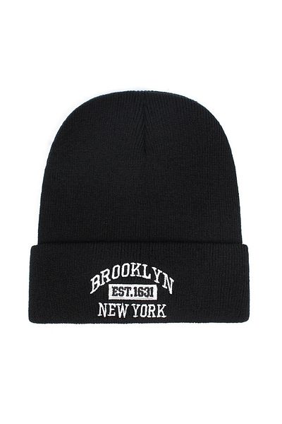 Pissos Brooklyn Embroidery Beanie Winter Fold Unisex Trend Hat