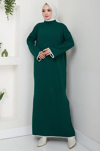 hafsamina Ισπανικό Πλεκτό Φόρεμα Σμαραγδένιο Πράσινο HM2523