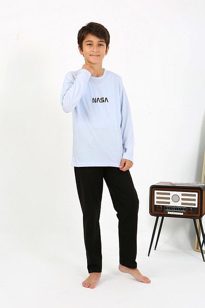 Akbeniz Boy's Ice Blue Long Sleeve Combed Cotton Pajamas Set - 20437
