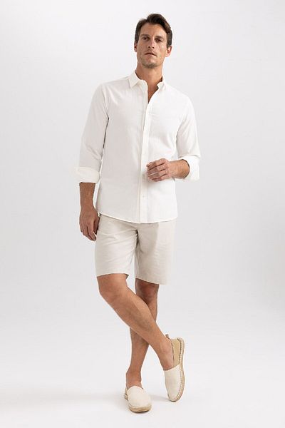 DeFacto Polo Neck Slim Fit Cotton Shirt - Long Sleeve, Basic Model A5303Ax23Au
