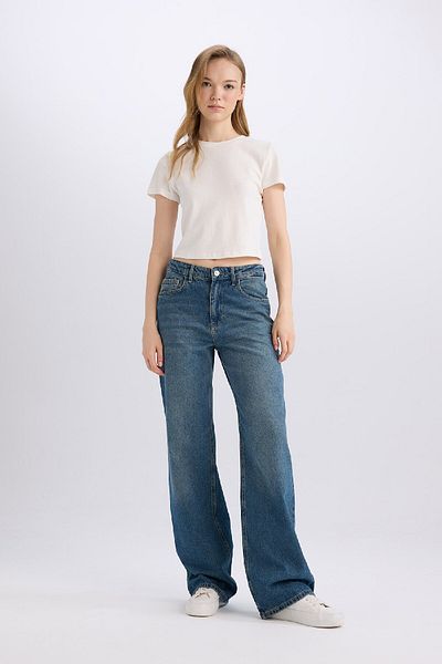 DeFacto Pantaloni lungi spălați cu talie înaltă - drepte late D4317ax24au
