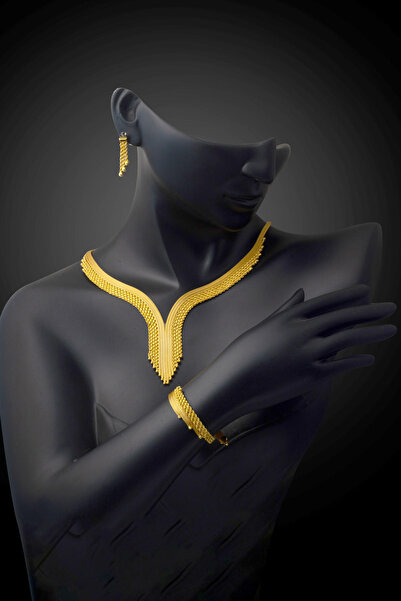 Bilezikci Burma Zincir Örgülü Altın Takı Seti