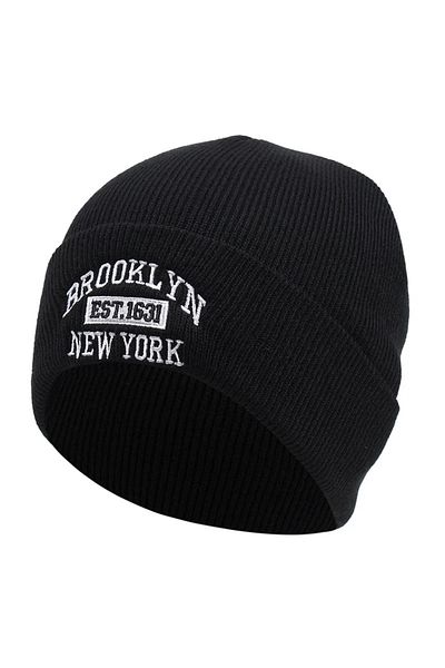 Pissos Brooklyn Embroidery Beanie Winter Fold Unisex Trend Hat