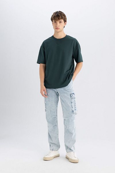 DeFacto Μπλουζάκι με κοντό μανίκι Comfort Regular Fit Relaxed Crew Neck από βαρύ ύφασμα 3154877