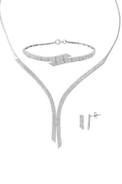 Bilezikci Su Yolu Beyaz Altın Düğün Takı Seti