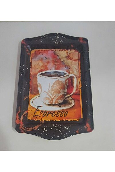 esdekor Small Coffee Pattern Metal Tray Width 15.7cm Length 24.5cm 1 Piece