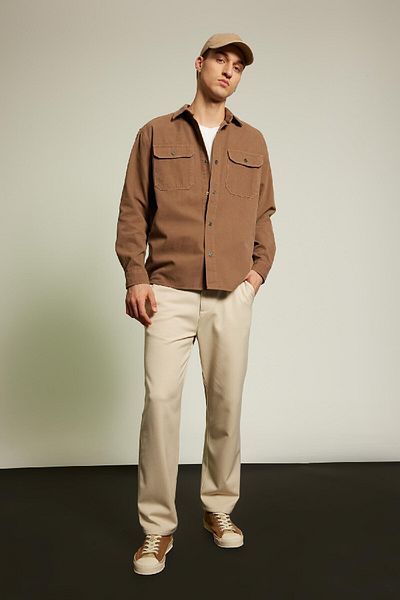 DeFacto Bequem geschnittenes Canvas-Hemd mit Polokragen und Taschen mit Druckknopfverschluss A8182ax23wn