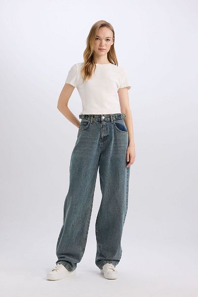DeFacto Baggy-Fit-Jeanshose mit hoher Taille und langer Unterlegscheibe E2136ax24cw