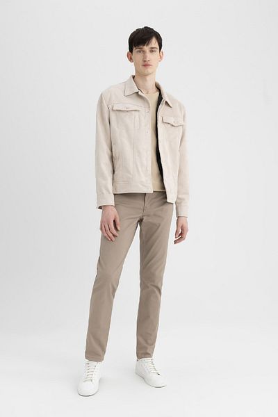 DeFacto Μπουφάν Suede Slim Fit - Slim Fit, γιακάς πουκαμίσου, Snap Pocket C7906ax24sp