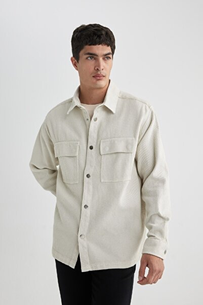 DeFacto Long Sleeve Relax Fit Polo Shirt Jacket with Pockets and Snap Closure A5329Ax23Au