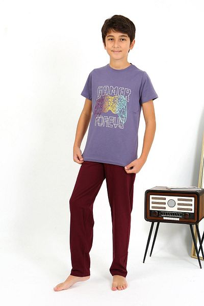 Akbeniz Boy's Short Sleeve Combed Cotton Pajama Suit 20758 Purple