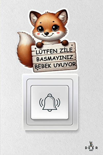 deer art Lütfen Zile Basmayınız - Bebek Uyuyor Kapı Zili Priz Etiket - Seviml...
