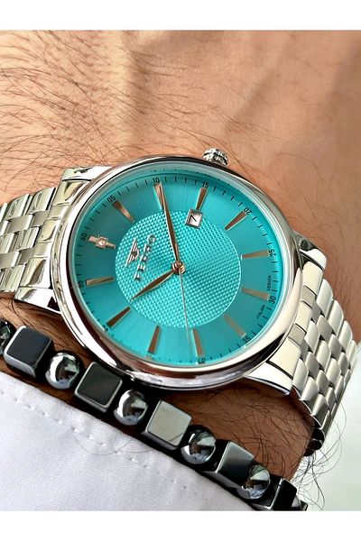 FERRO Silver Color Square Simple Model Classic Men's Wrist Watch + Bracelet