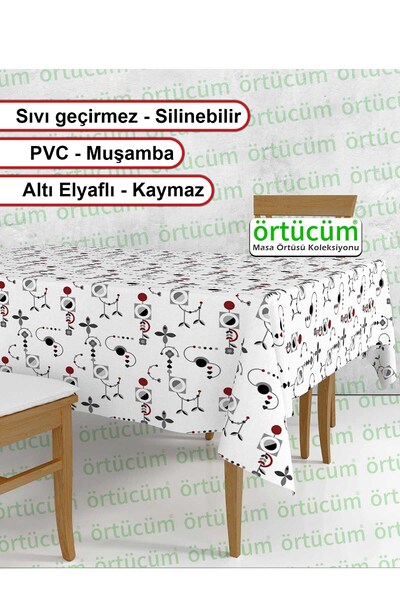 Pvc Lined Tarpaulin Kitchen Tablecloth Geometric Pattern Nylon Stain Resistant Wipeable
