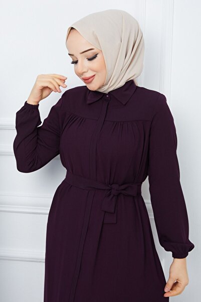 MODA ESRE FASHION TESETTÜR GİYİM ROBALI BÜZGÜLÜ KUŞAKLI FERACE
